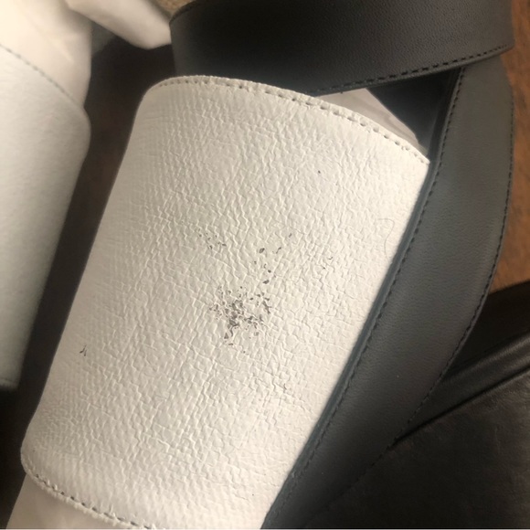 DAMAGED: NIB $425 VINCE Kyra Wedge Sandal in Black/White/Natural in size 6.5! - Picture 8 of 11